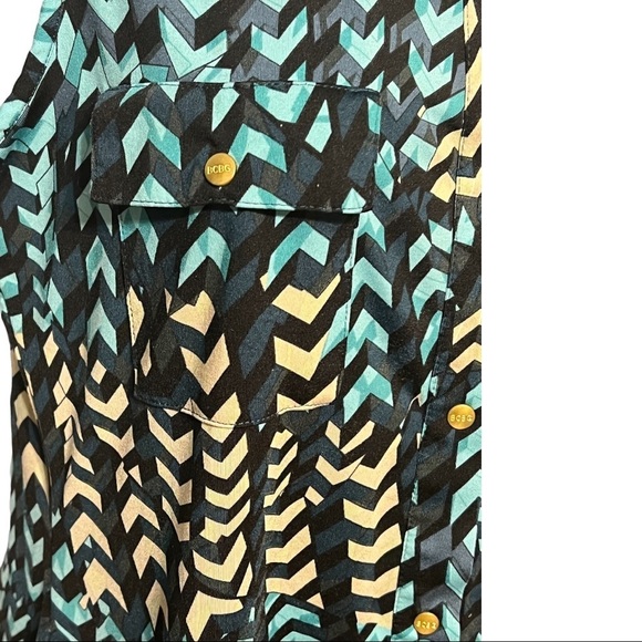 BCBGMaxAzria Chevron Top Women’s Casual Sleeveless Multi-Color Button Up Shirt M - Picture 3 of 5